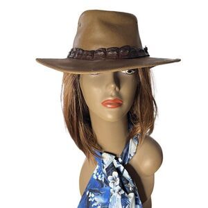 ROGUE Leather Hat Outback Aussie Style Leather Crocodile Band UNISEX